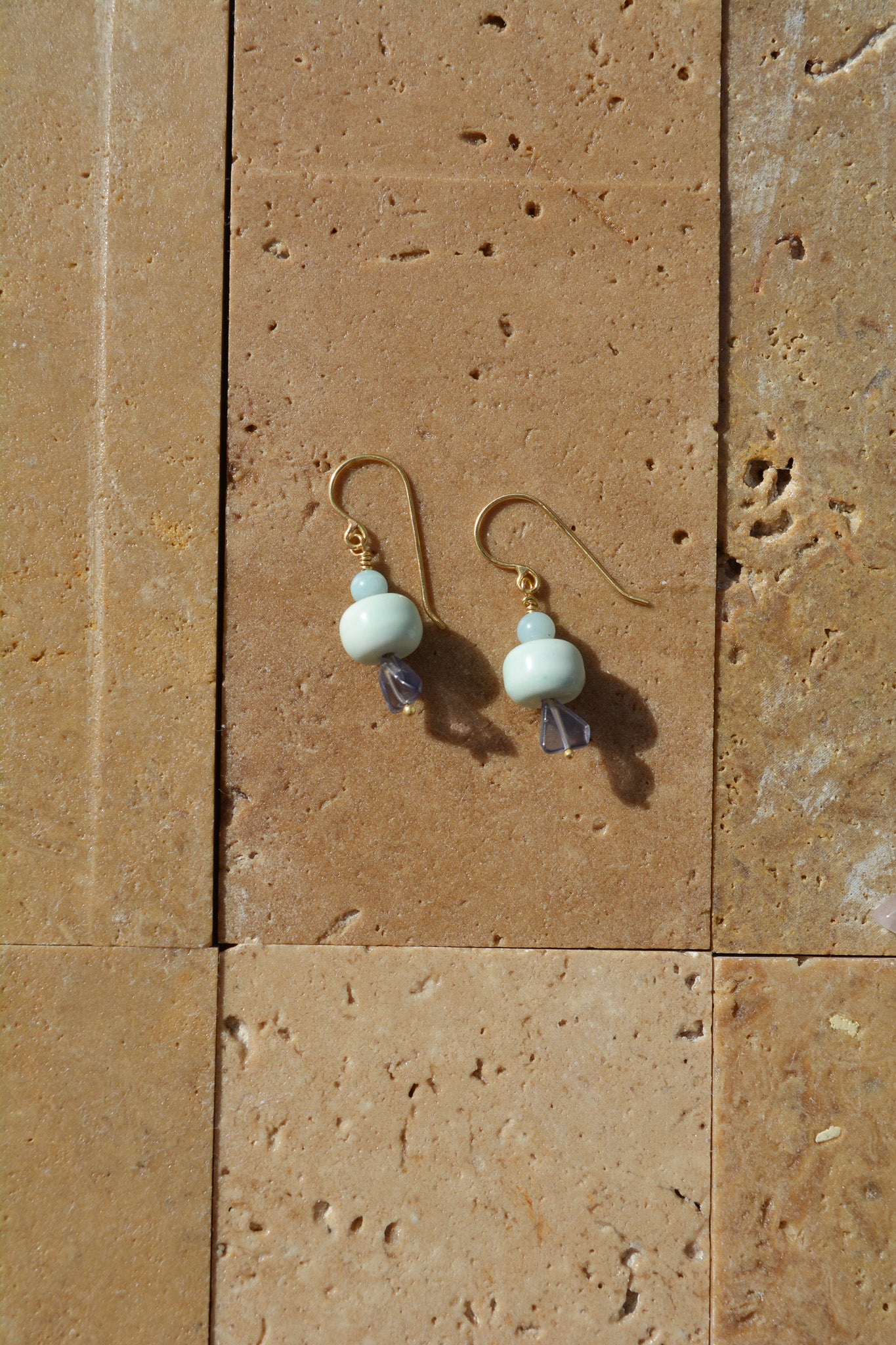 Angelite, Rainbow Agate, and Iolite earrings
