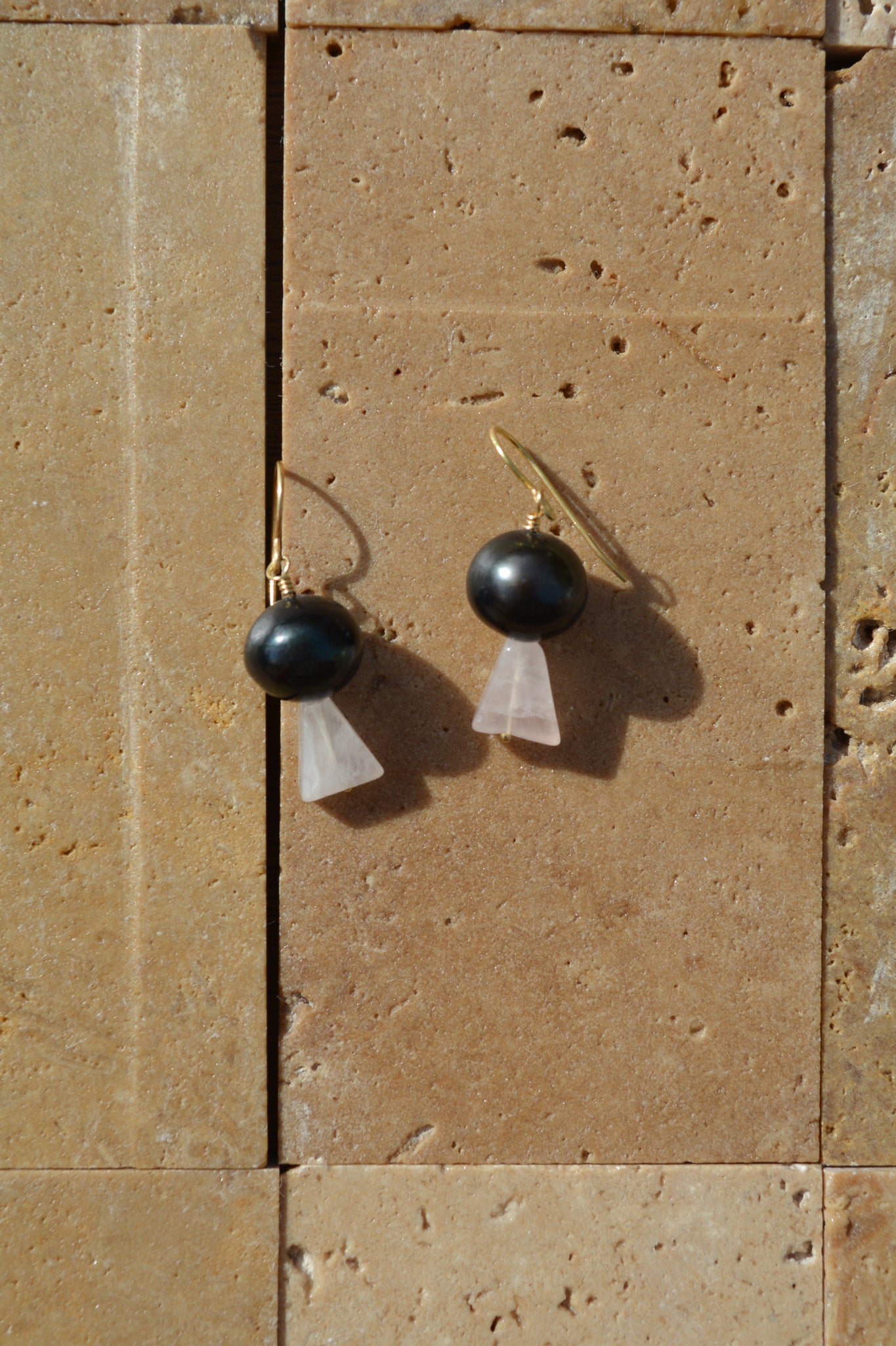 Dark Pearl and Rose Quartz earrings