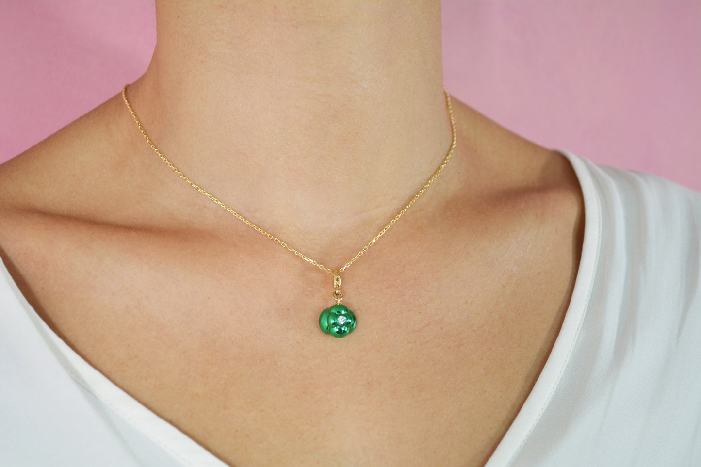 12mm Emerald Halo Necklace