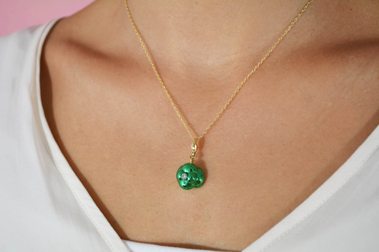 15mm Emerald Halo Necklace