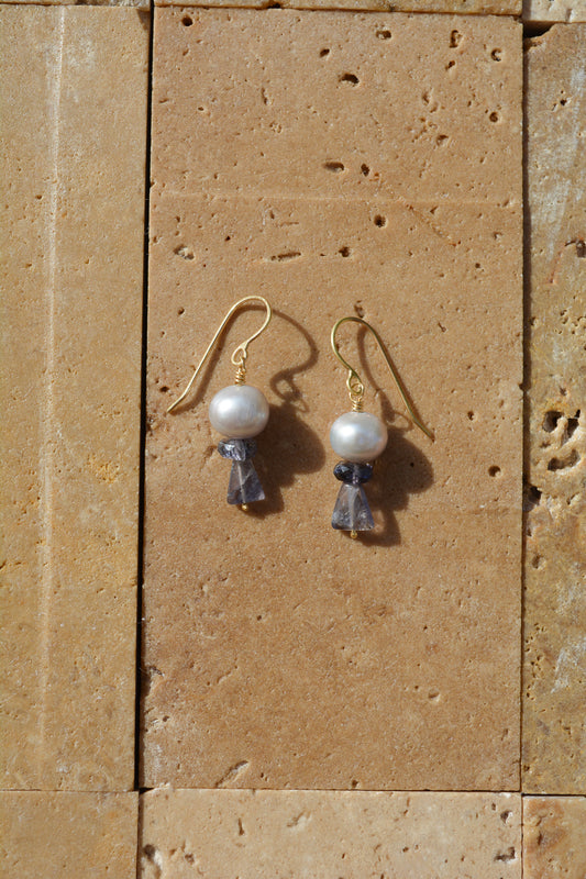 Pearl and Iolite earrings