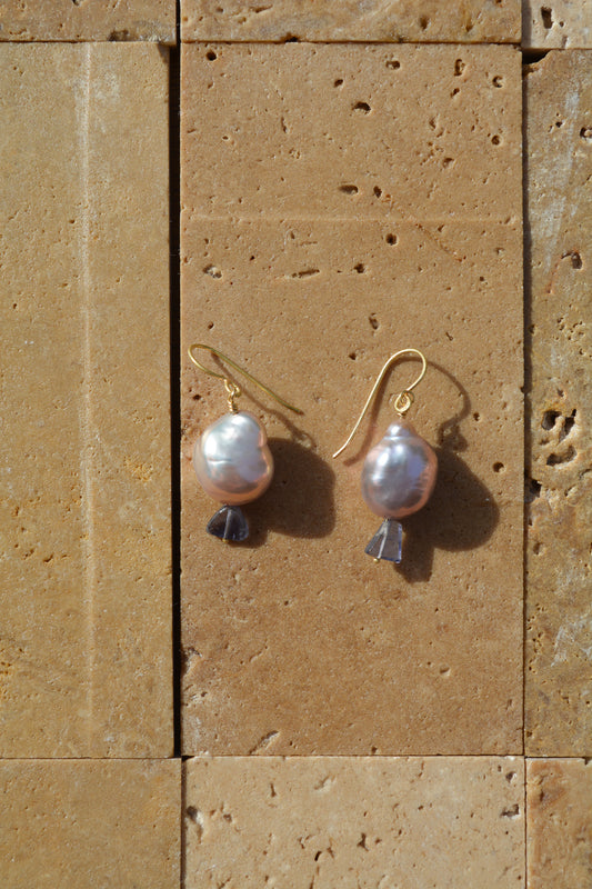 Lavender Pearl and Iolite earrings