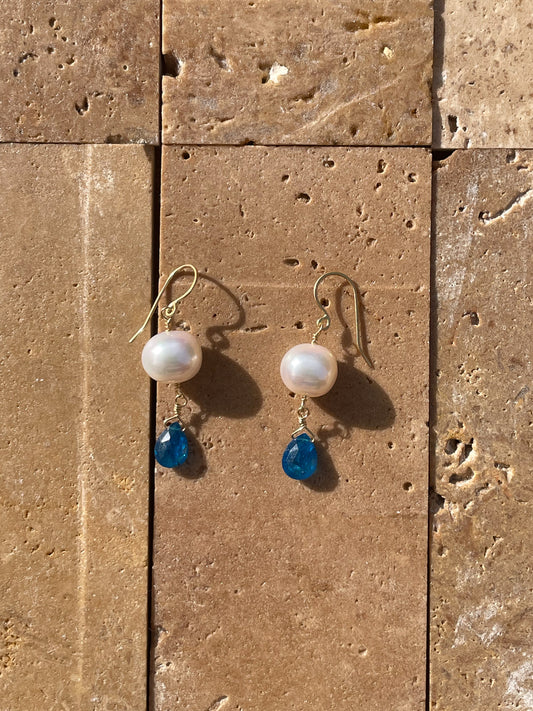 Pearl, Neon Blue Kunzite earrings