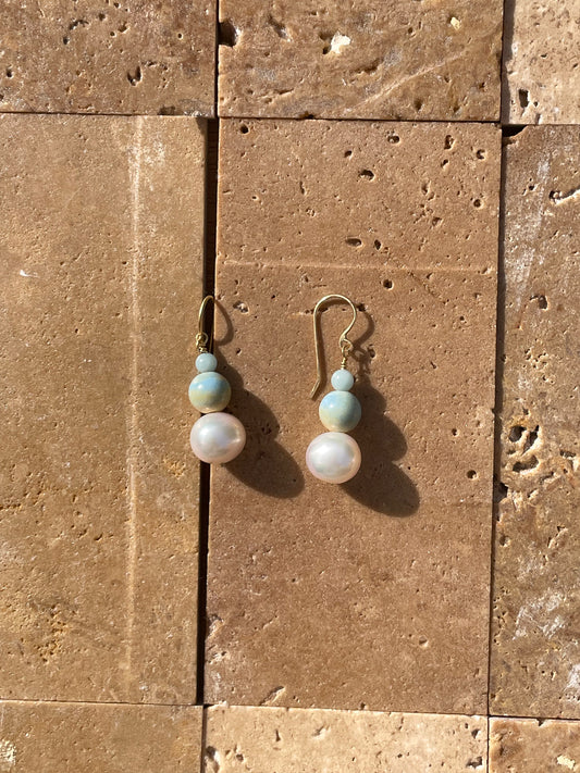 Angelite, Rainbow Agate and Pearl earrings