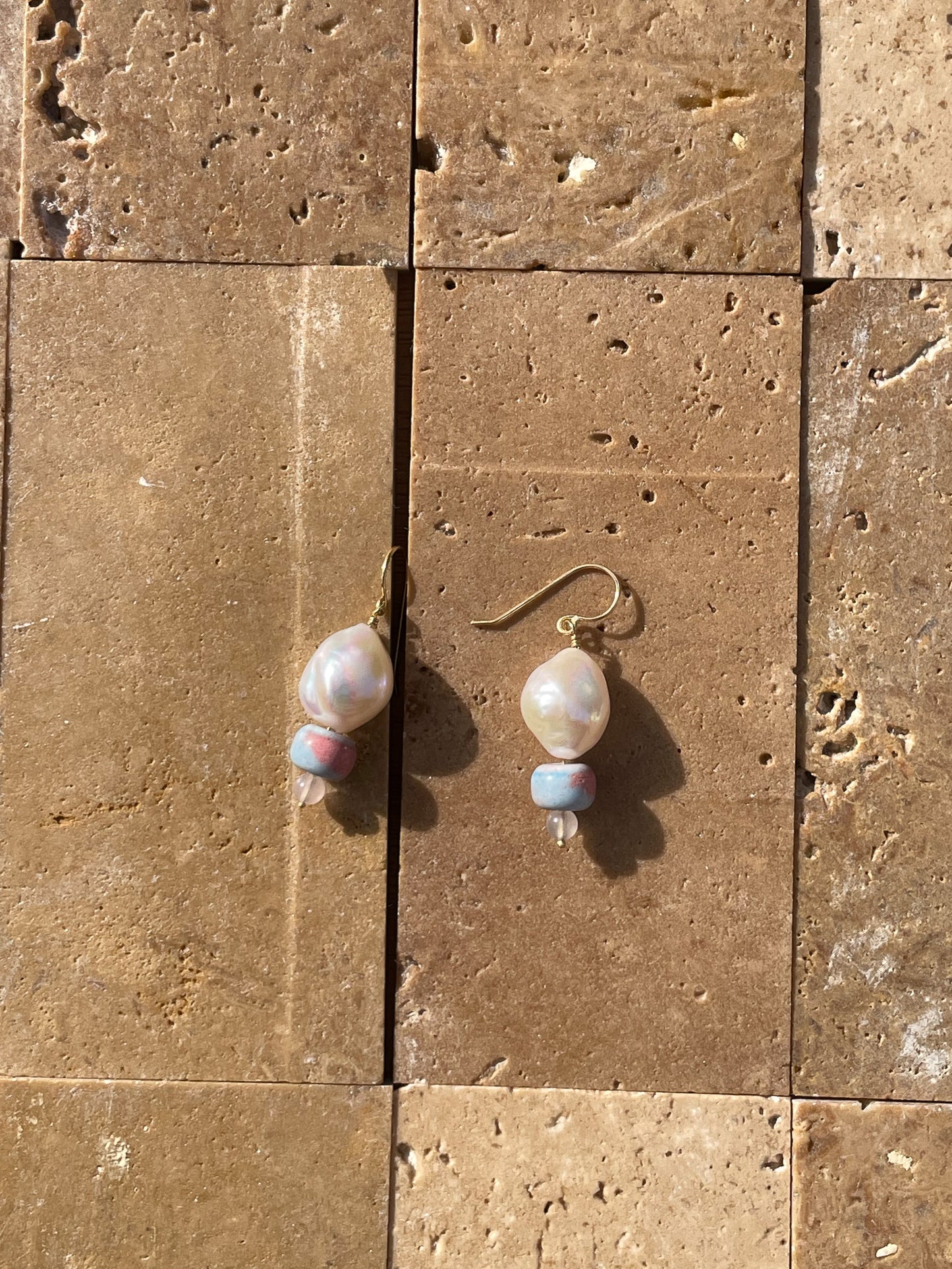 Pearl, Rainbow Agate and Rose Quartz earrings