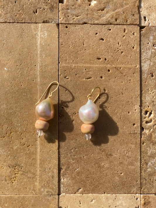 Peach Pearl, Rainbow Agate and Rose Quartz earrings